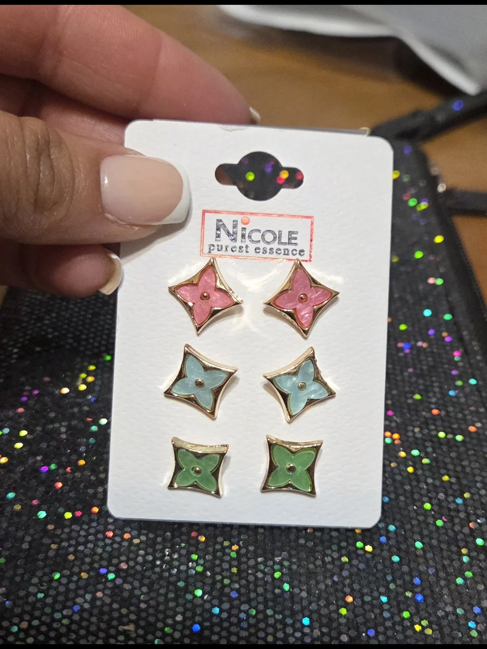 Nicole Kids' Flower Stud Earring Set - Pink, Blue, Green